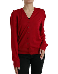 Dolce & Gabbana Red Wool V-neck Buttoned Cardigan Sweater - IT50 | XXL - Cardigans
