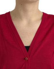 Dolce & Gabbana Red Wool V-neck Buttoned Cardigan Sweater - IT50 | XXL - Cardigans