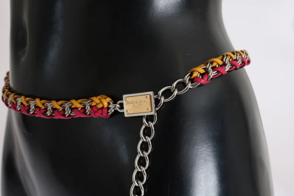 Dolce & Gabbana Red Yellow Leather Crystal Belt - Belts