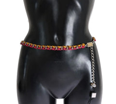 Dolce & Gabbana Red Yellow Leather Crystal Belt - Belts