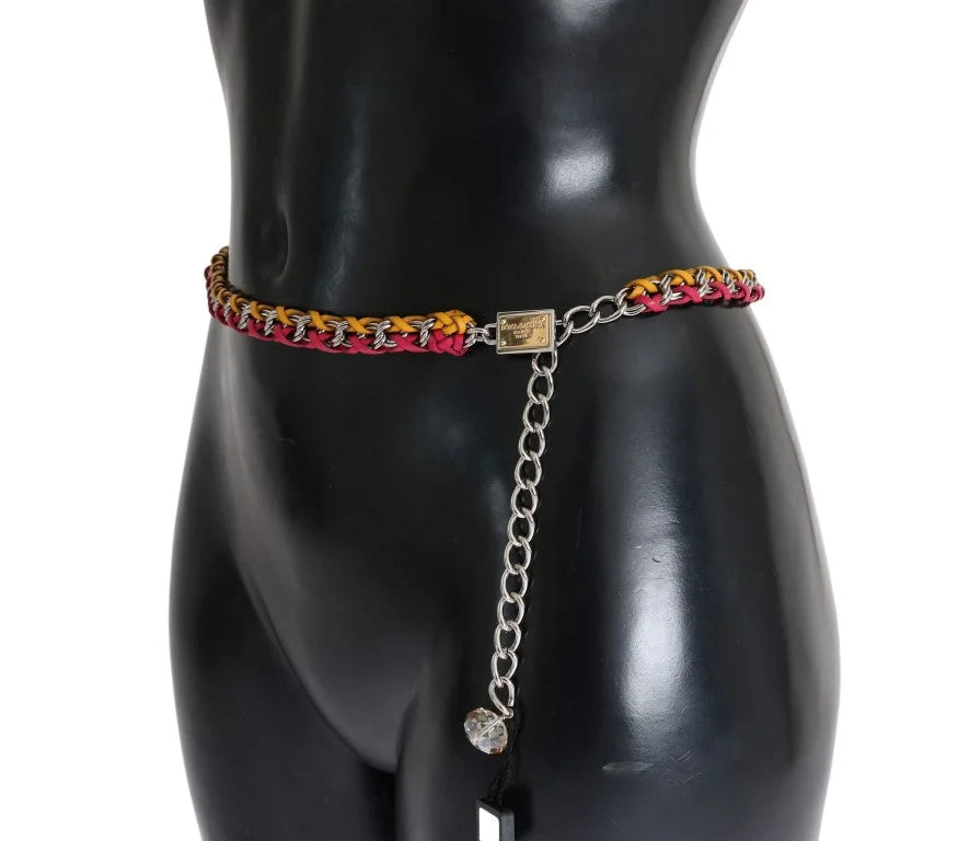 Dolce & Gabbana Red Yellow Leather Crystal Belt - Belts