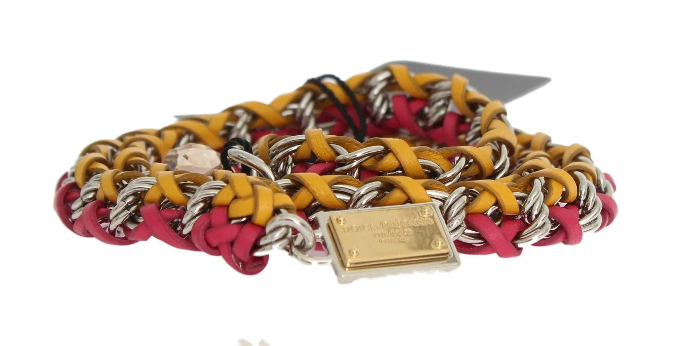 Dolce & Gabbana Red Yellow Leather Crystal Belt - Belts