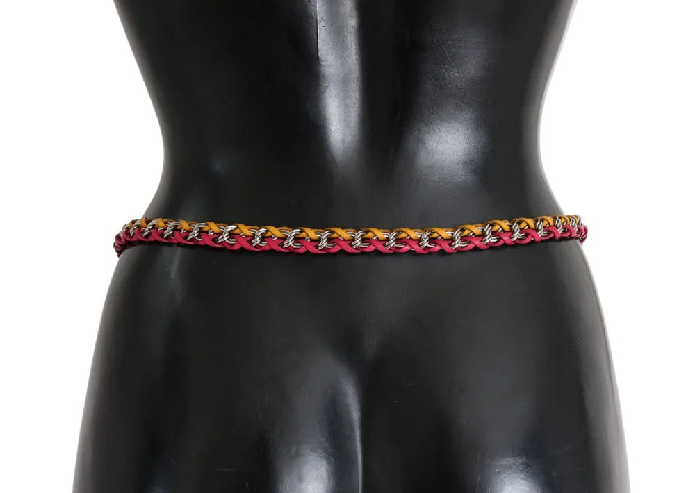Dolce & Gabbana Red Yellow Leather Crystal Belt - Belts