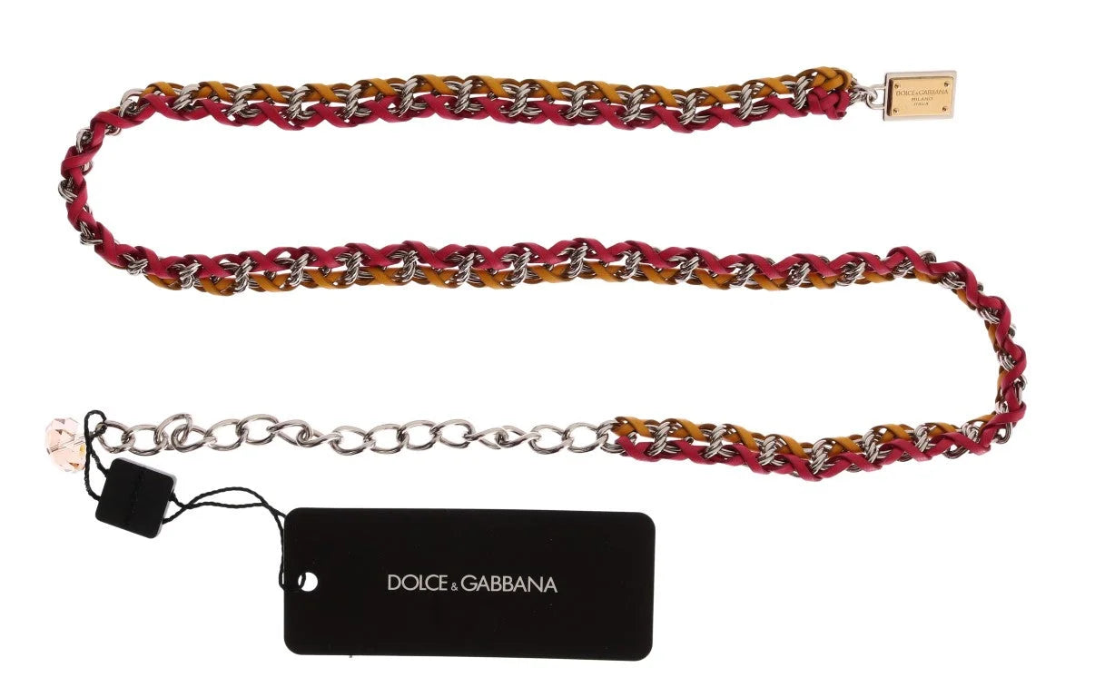 Dolce & Gabbana Red Yellow Leather Crystal Belt - Belts