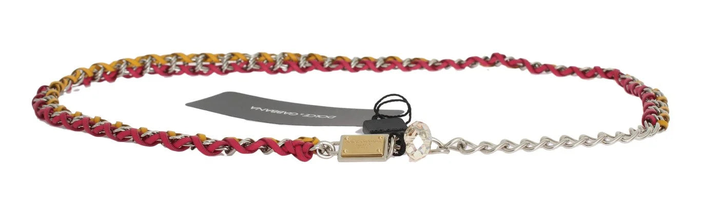 Dolce & Gabbana Red Yellow Leather Crystal Belt - Belts