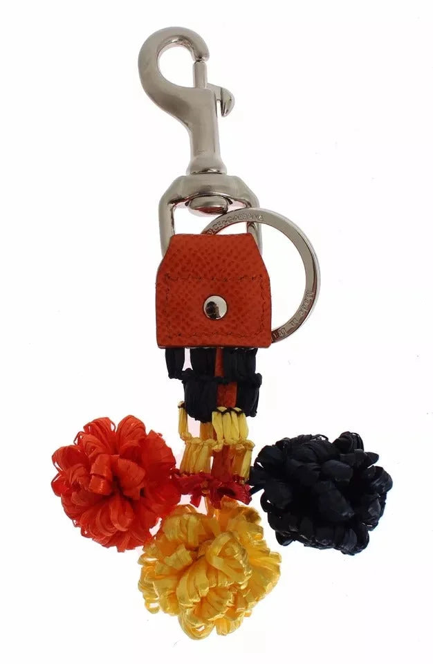 Dolce & Gabbana Red Yellow Raffia Leather Clasp Finder Keyring Keychain - Keychains