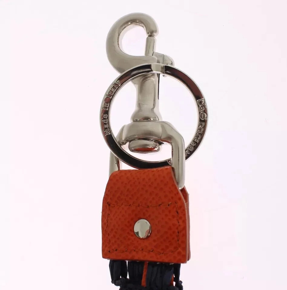 Dolce & Gabbana Red Yellow Raffia Leather Clasp Finder Keyring Keychain