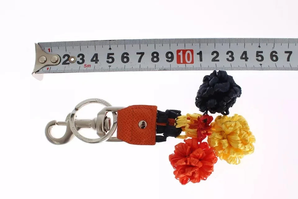 Dolce & Gabbana Red Yellow Raffia Leather Clasp Finder Keyring Keychain - Keychains