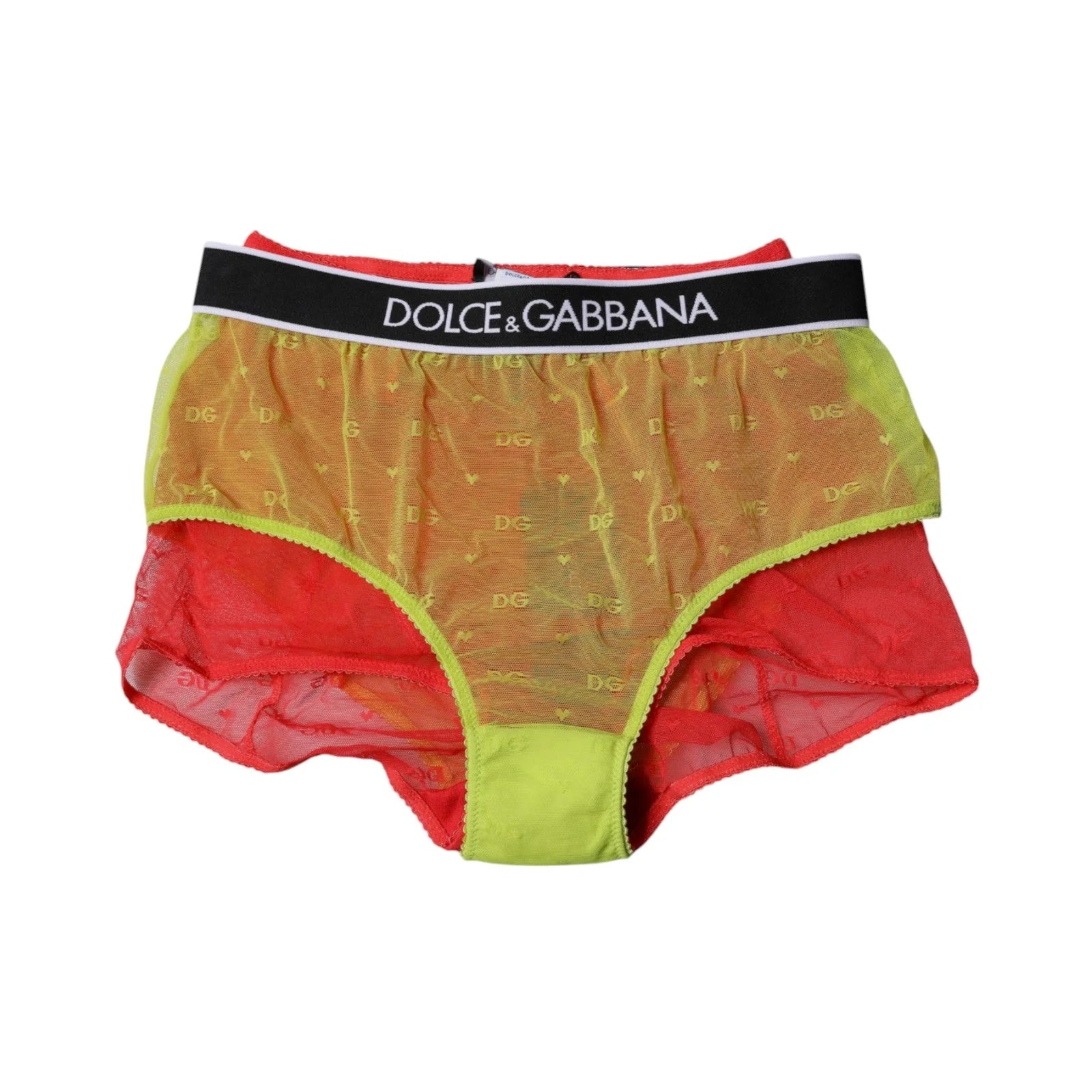 Dolce & Gabbana Red Yellow Tulle Mid Waist Panty Underwear - Briefs