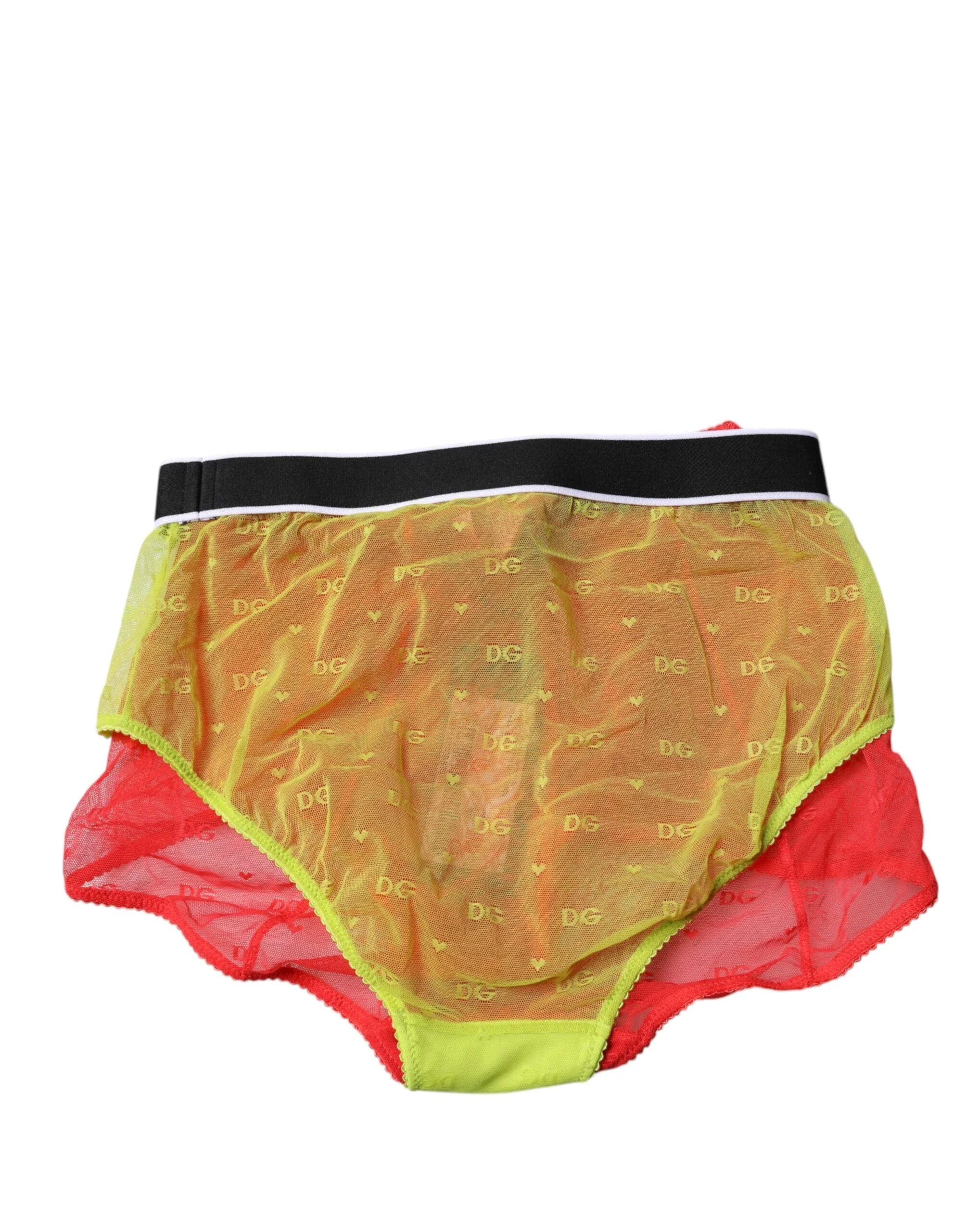 Dolce & Gabbana Red Yellow Tulle Mid Waist Panty Underwear - Briefs
