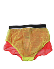 Dolce & Gabbana Red Yellow Tulle Mid Waist Panty Underwear - Briefs