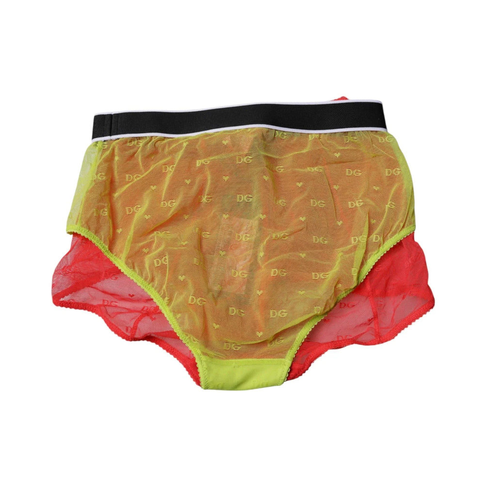 Dolce & Gabbana Red Yellow Tulle Mid Waist Panty Underwear - Briefs