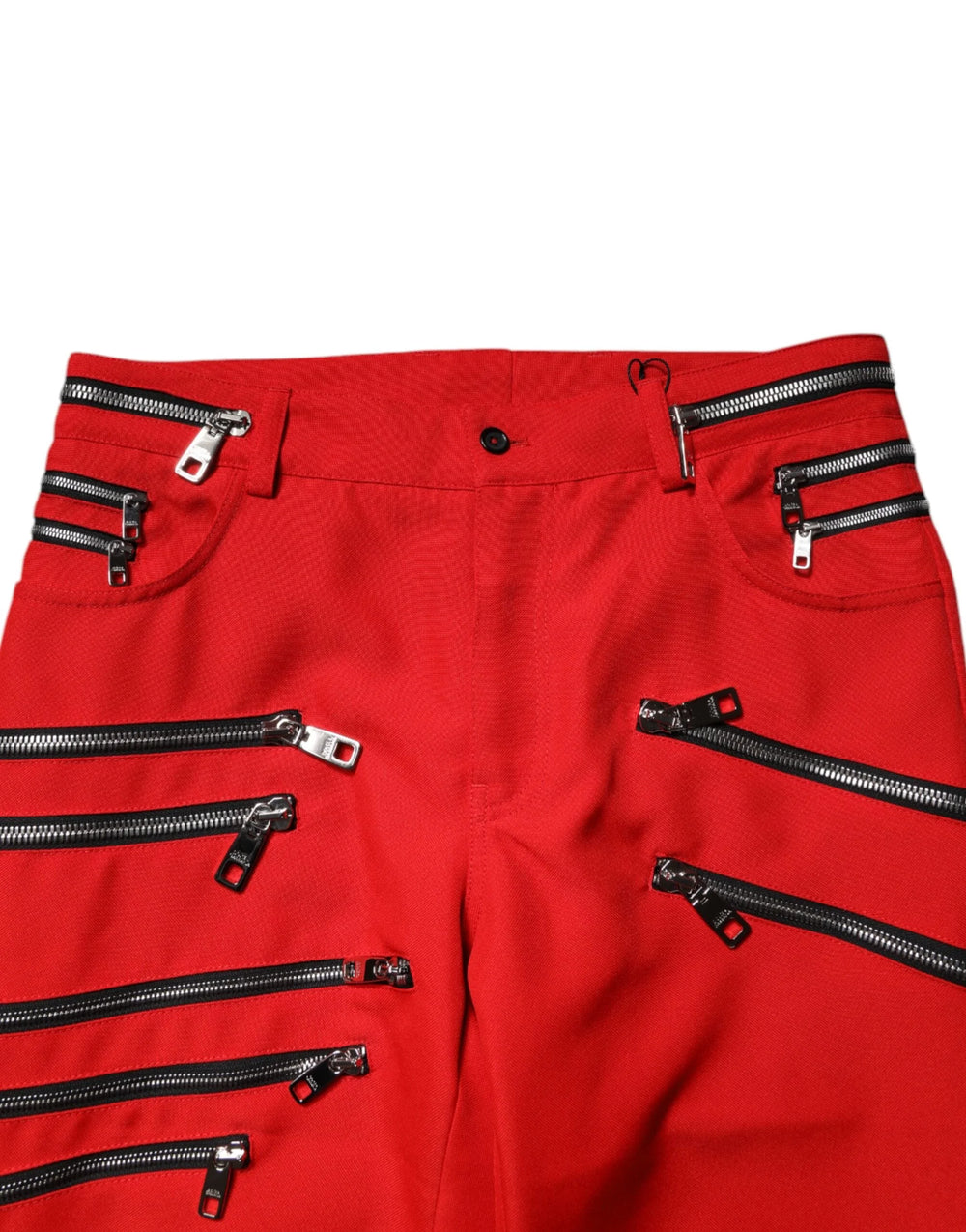 Dolce & Gabbana Red Zipper Embellished Straight Pants - IT48 | M - Chinos