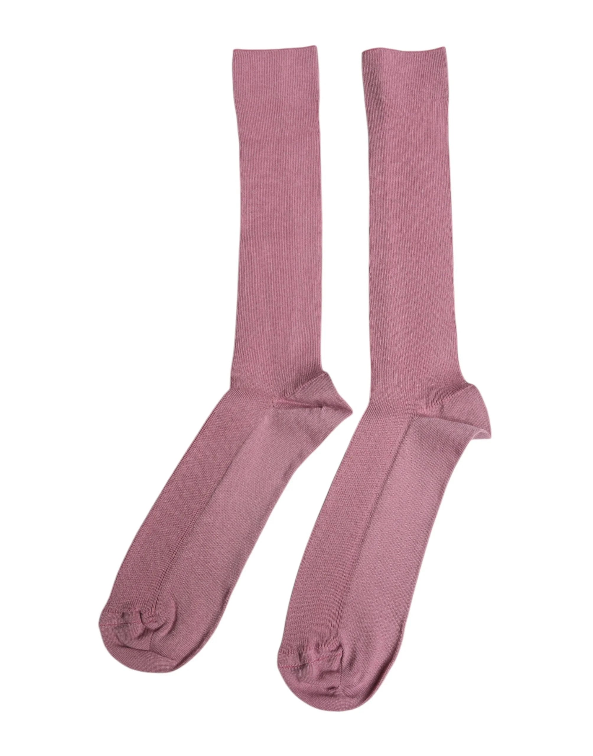 Dolce & Gabbana Rose Pink Cotton Over The Calf Socks - L - Crew Socks