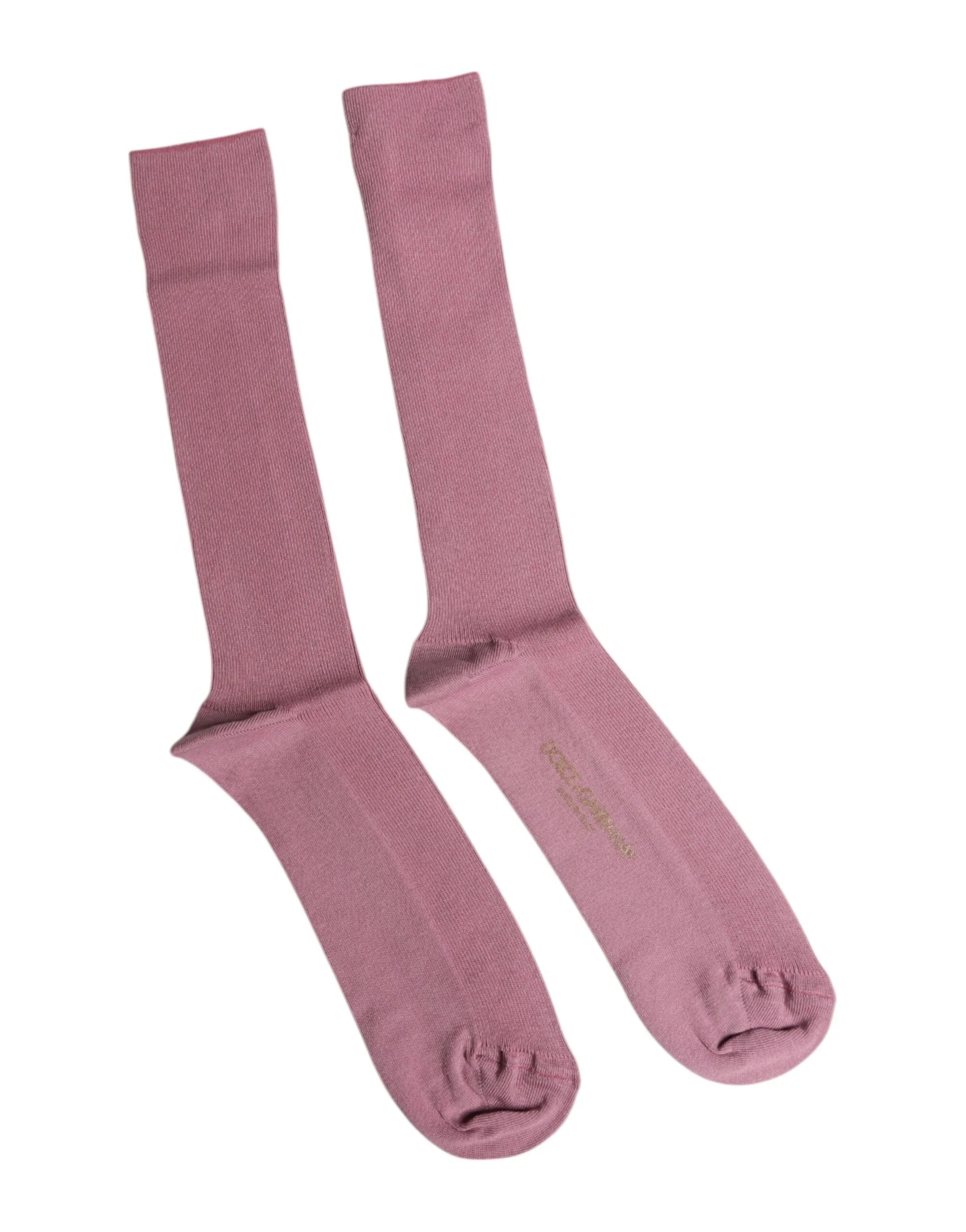Dolce & Gabbana Rose Pink Cotton Over The Calf Socks - L - Crew Socks