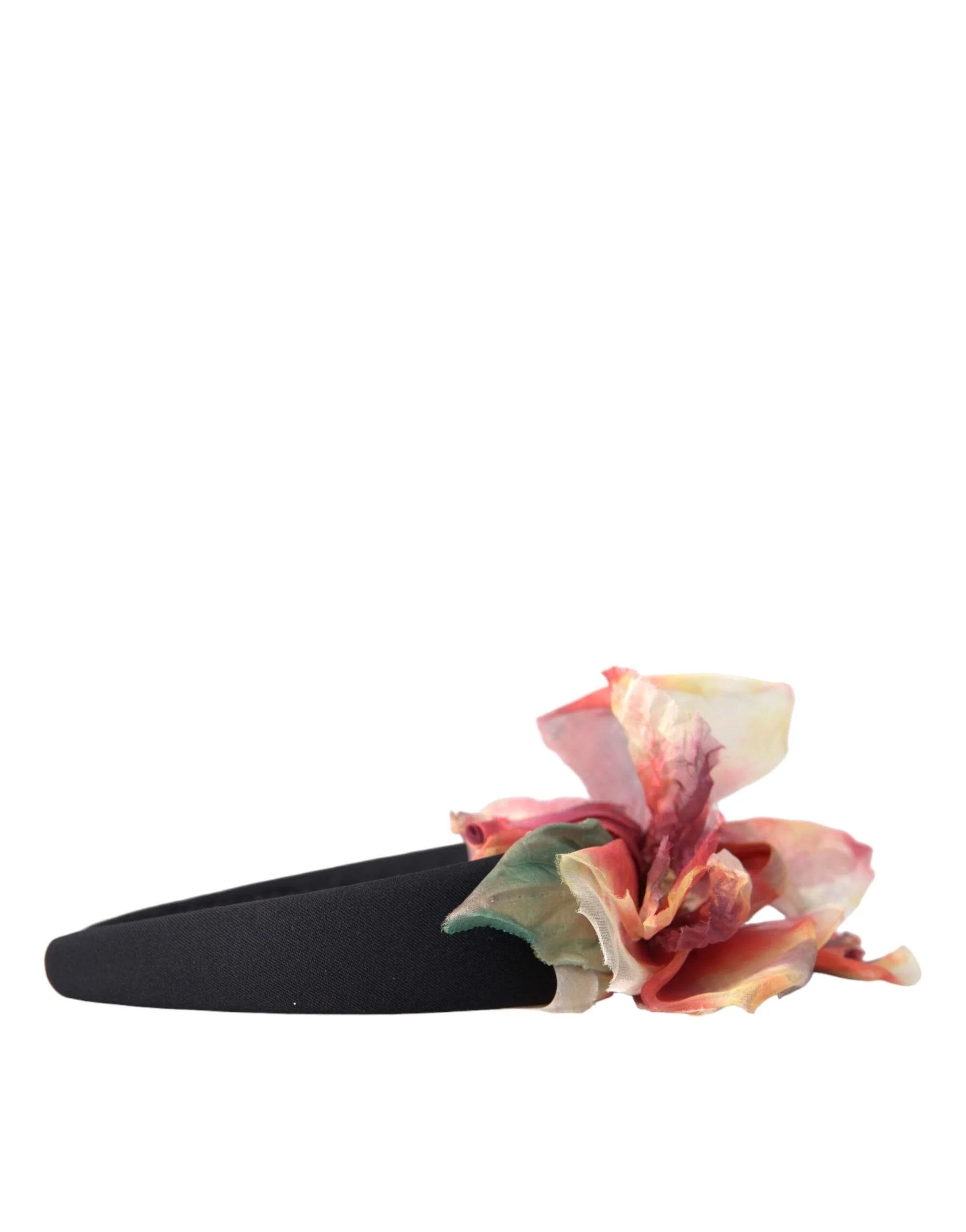 Dolce & Gabbana Rose Pink Silk Floral Black Tiara Women Hairband Diadem - Headbands