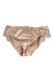 Dolce & Gabbana Rosy Beige Silk Satin Lace Trim Panty Underwear - IT4 | L - Briefs