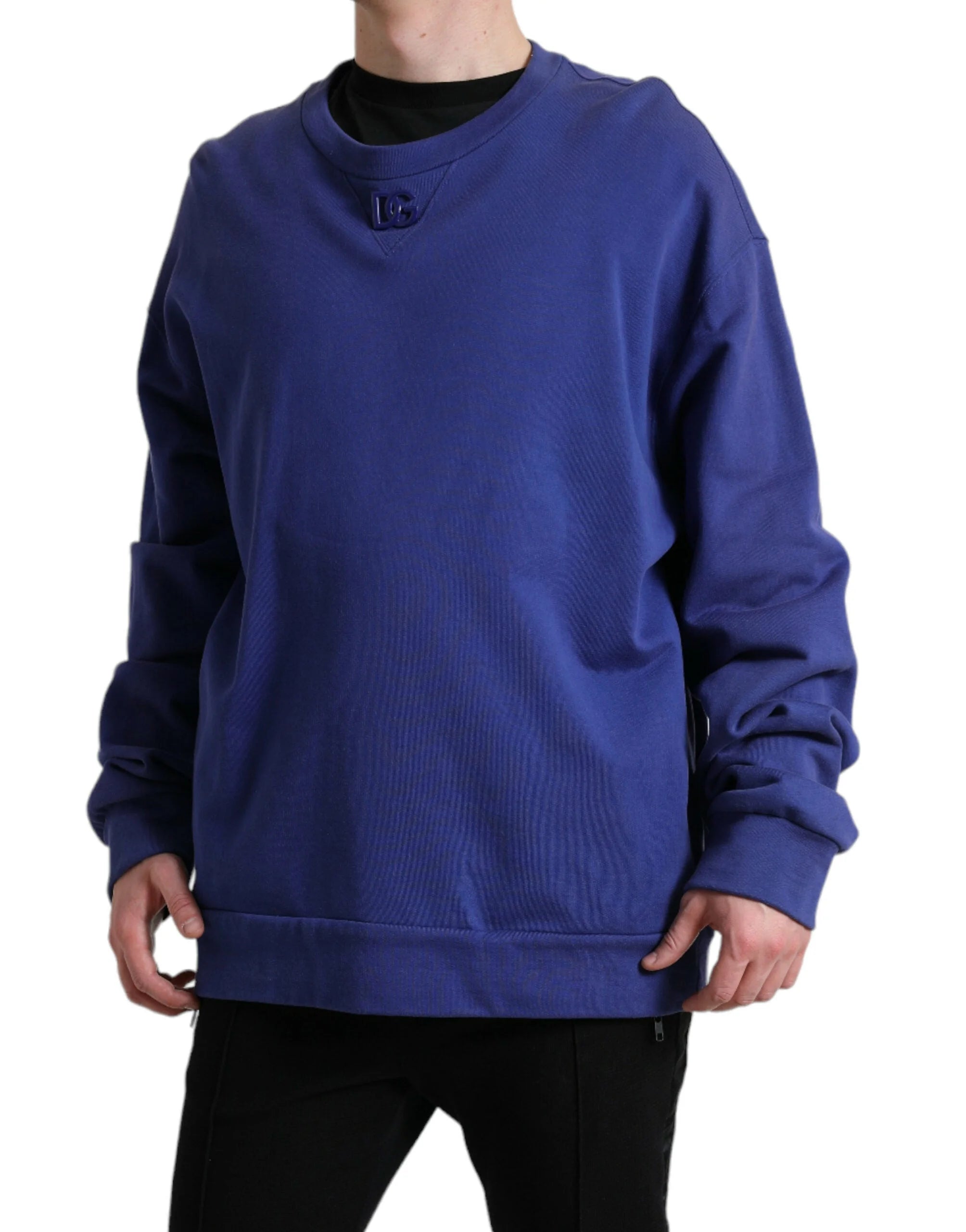 Dolce & Gabbana Royal Blue Cotton Crewneck Pullover Sweater - IT56 | XXL - Sweaters