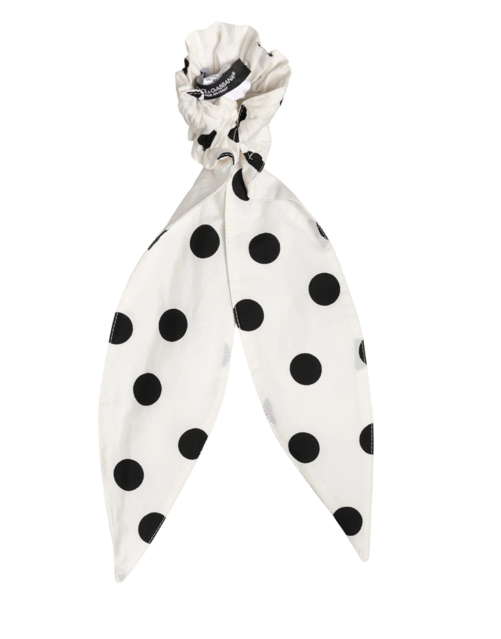 Dolce & Gabbana Scrunchie White Cotton Polka Dot Scarf Tie Accessory Hair