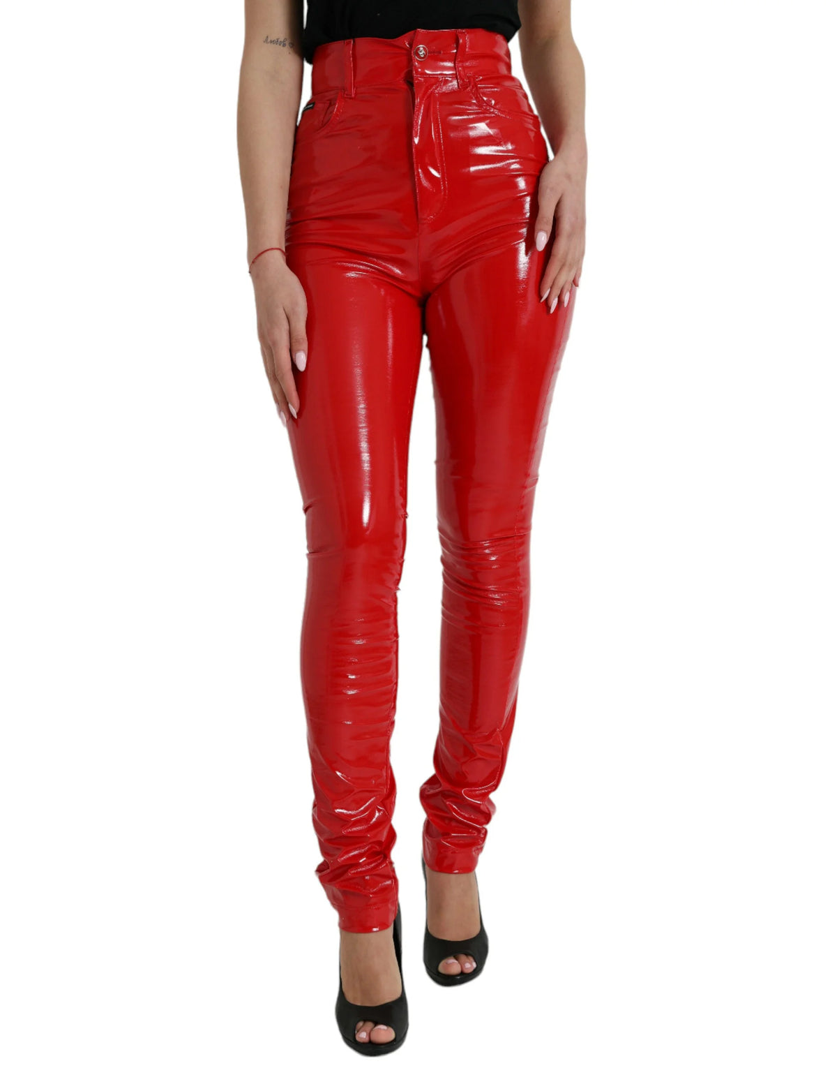 Dolce & Gabbana Shiny Red High Waist Skinny Pants - IT40|S - Trousers