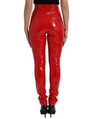 Dolce & Gabbana Shiny Red High Waist Skinny Pants - IT40|S - Trousers