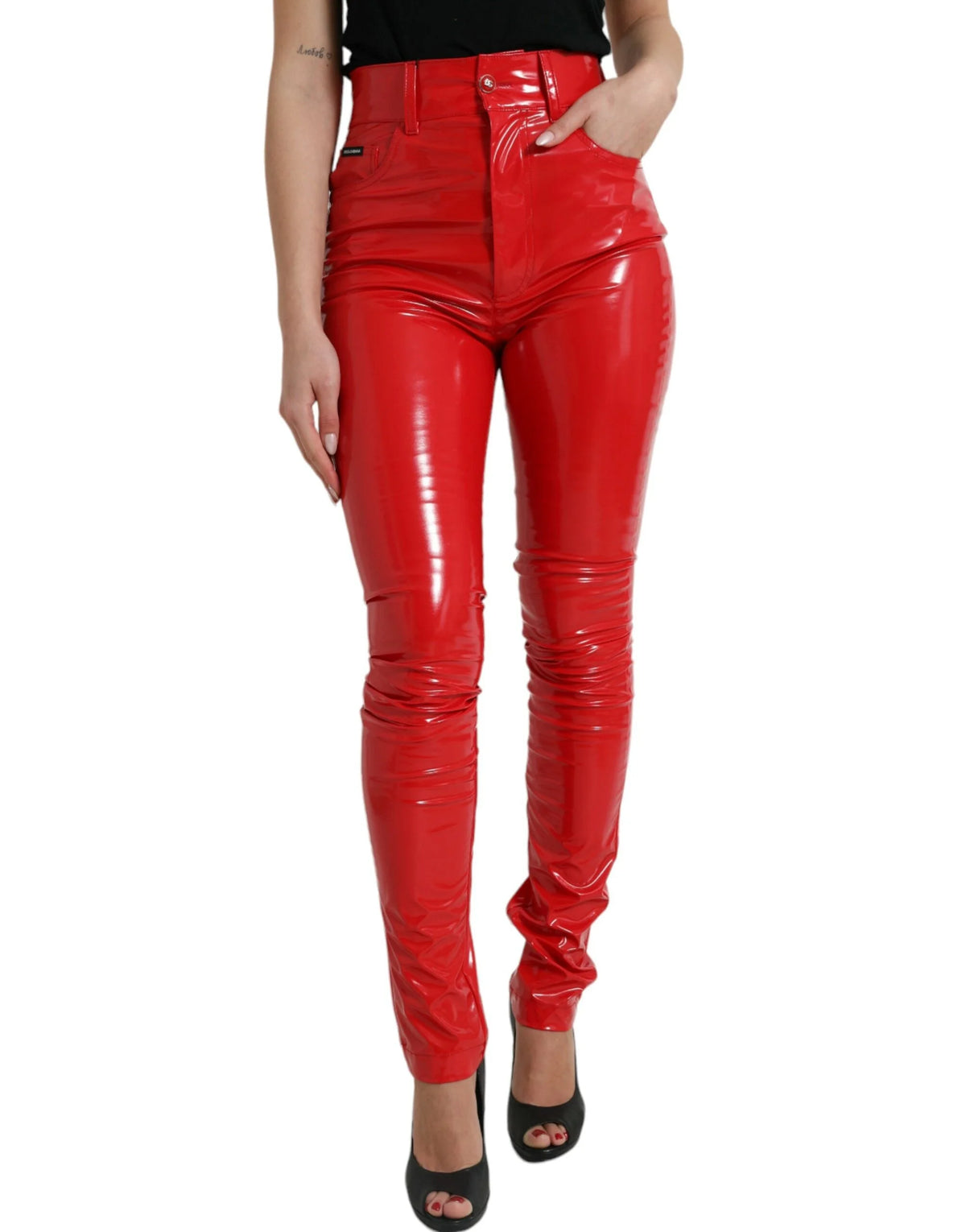 Dolce & Gabbana Shiny Red High Waist Skinny Pants - Trousers