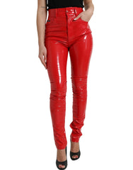 Dolce & Gabbana Shiny Red High Waist Skinny Pants - Trousers