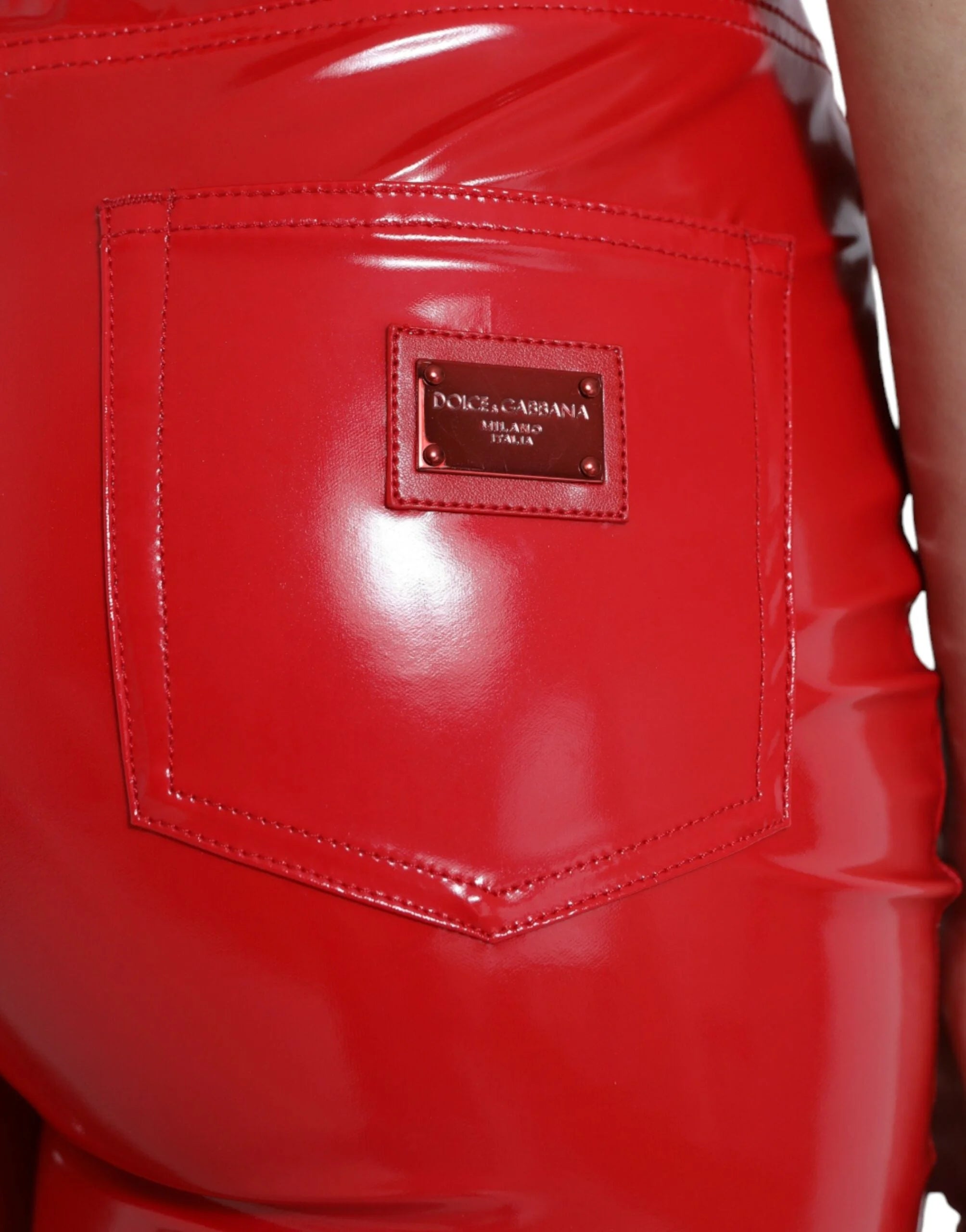 Dolce & Gabbana Shiny Red High Waist Skinny Pants - Trousers