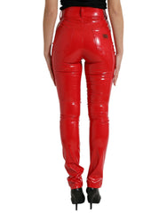 Dolce & Gabbana Shiny Red High Waist Skinny Pants - Trousers