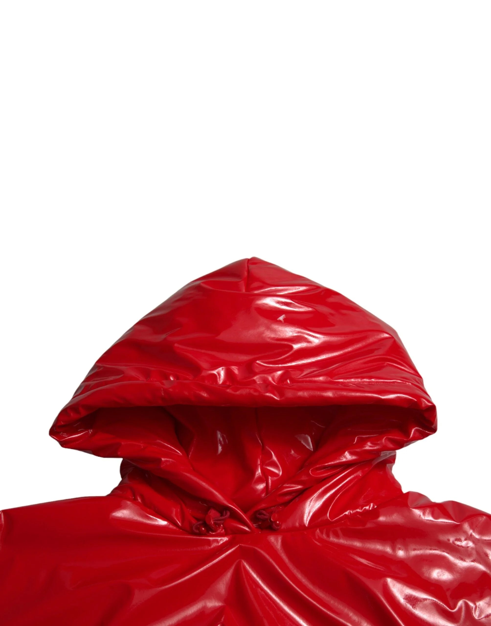 Dolce & Gabbana Shiny Red Hooded Cropped Short Coat Jacket - IT40|S - Rain Coats