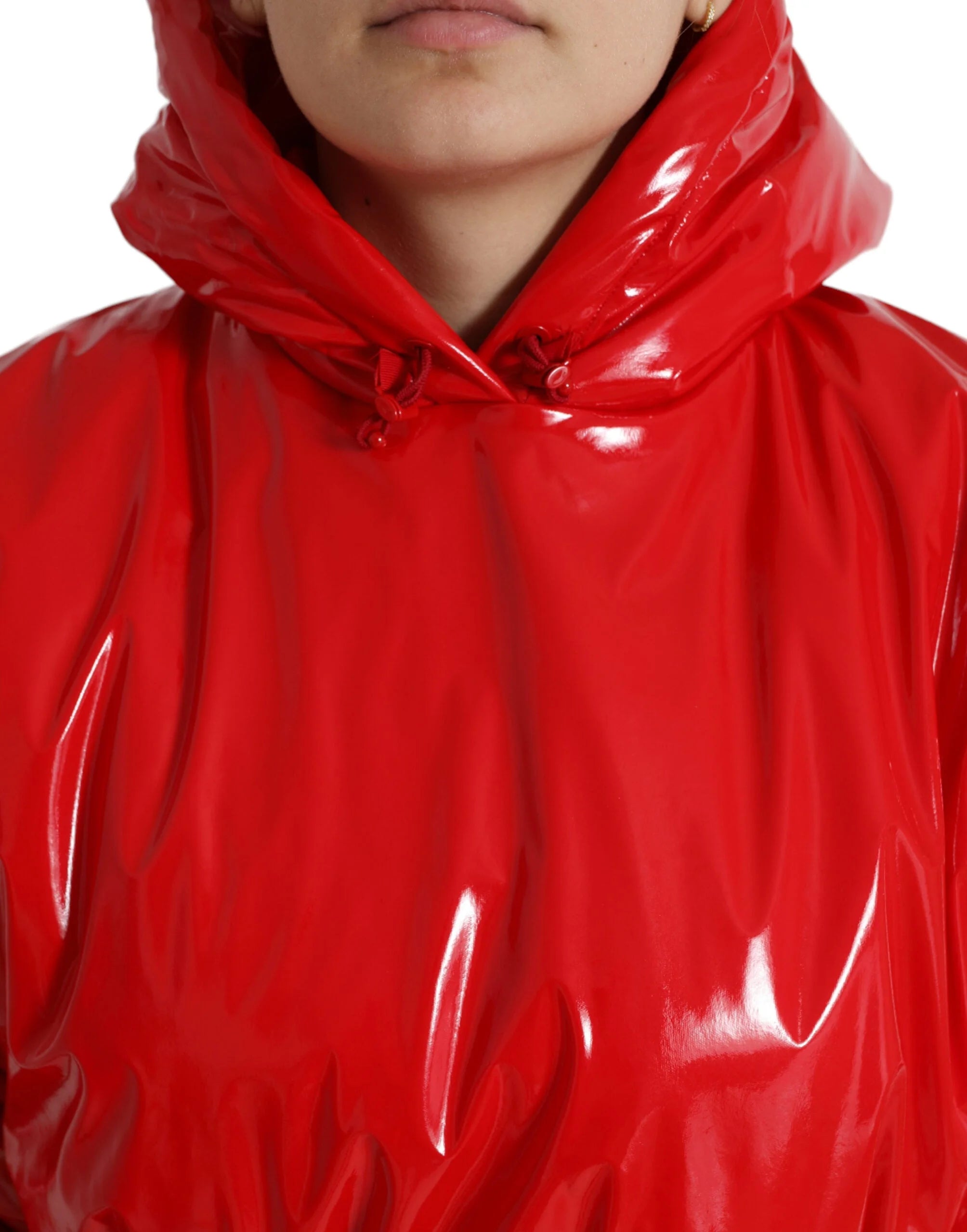 Dolce & Gabbana Shiny Red Hooded Cropped Short Coat Jacket - IT40|S - Rain Coats