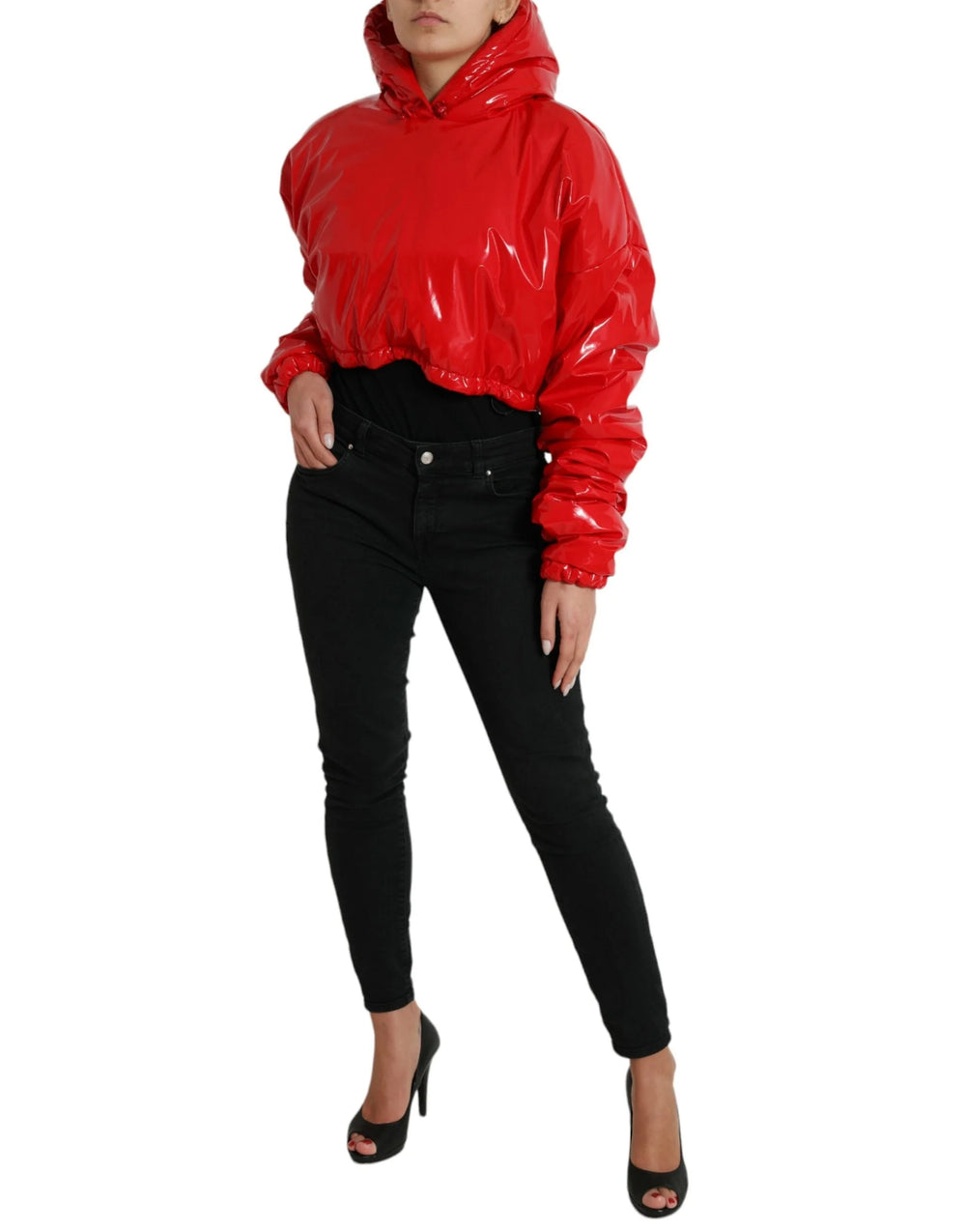Dolce & Gabbana Shiny Red Hooded Cropped Short Coat Jacket - IT40|S - Rain Coats