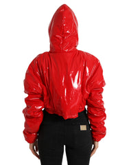 Dolce & Gabbana Shiny Red Hooded Cropped Short Coat Jacket - IT40|S - Rain Coats