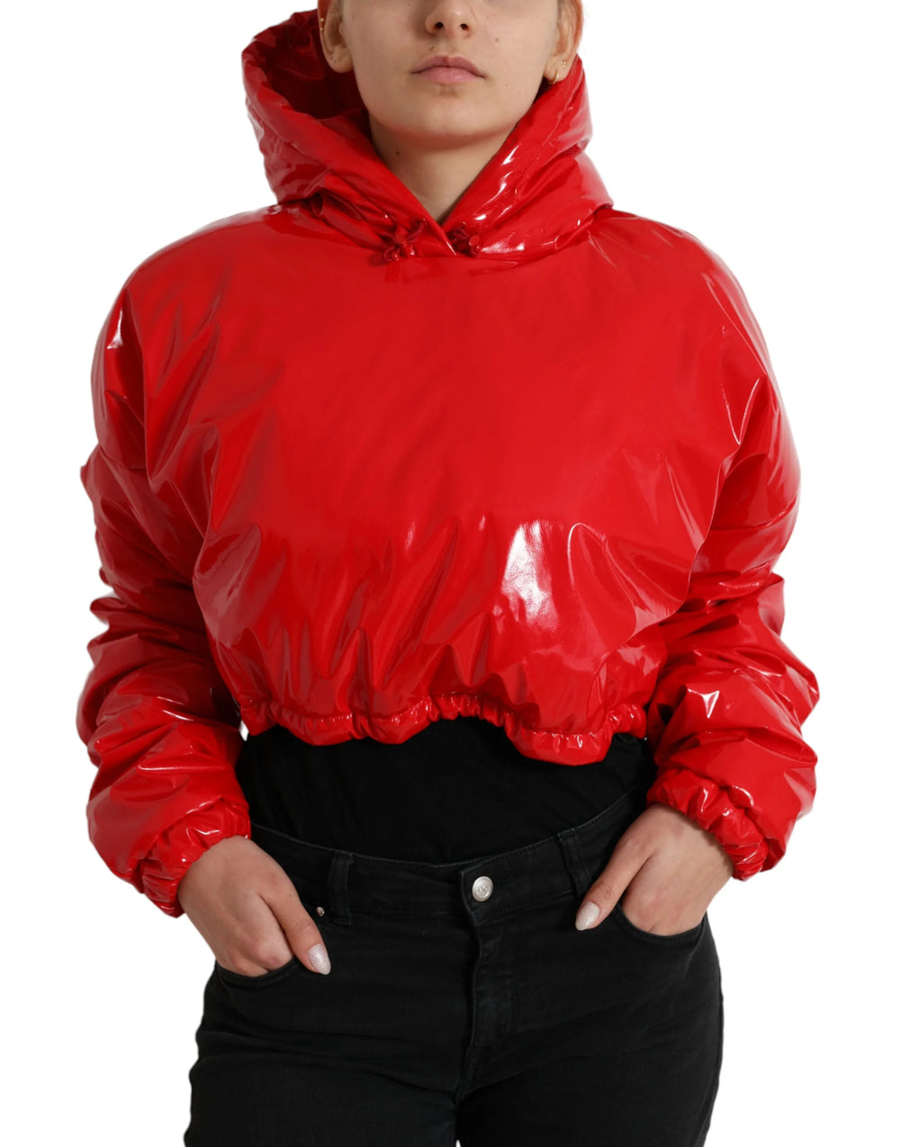 Dolce & Gabbana Shiny Red Hooded Cropped Short Coat Jacket - IT40|S - Rain Coats