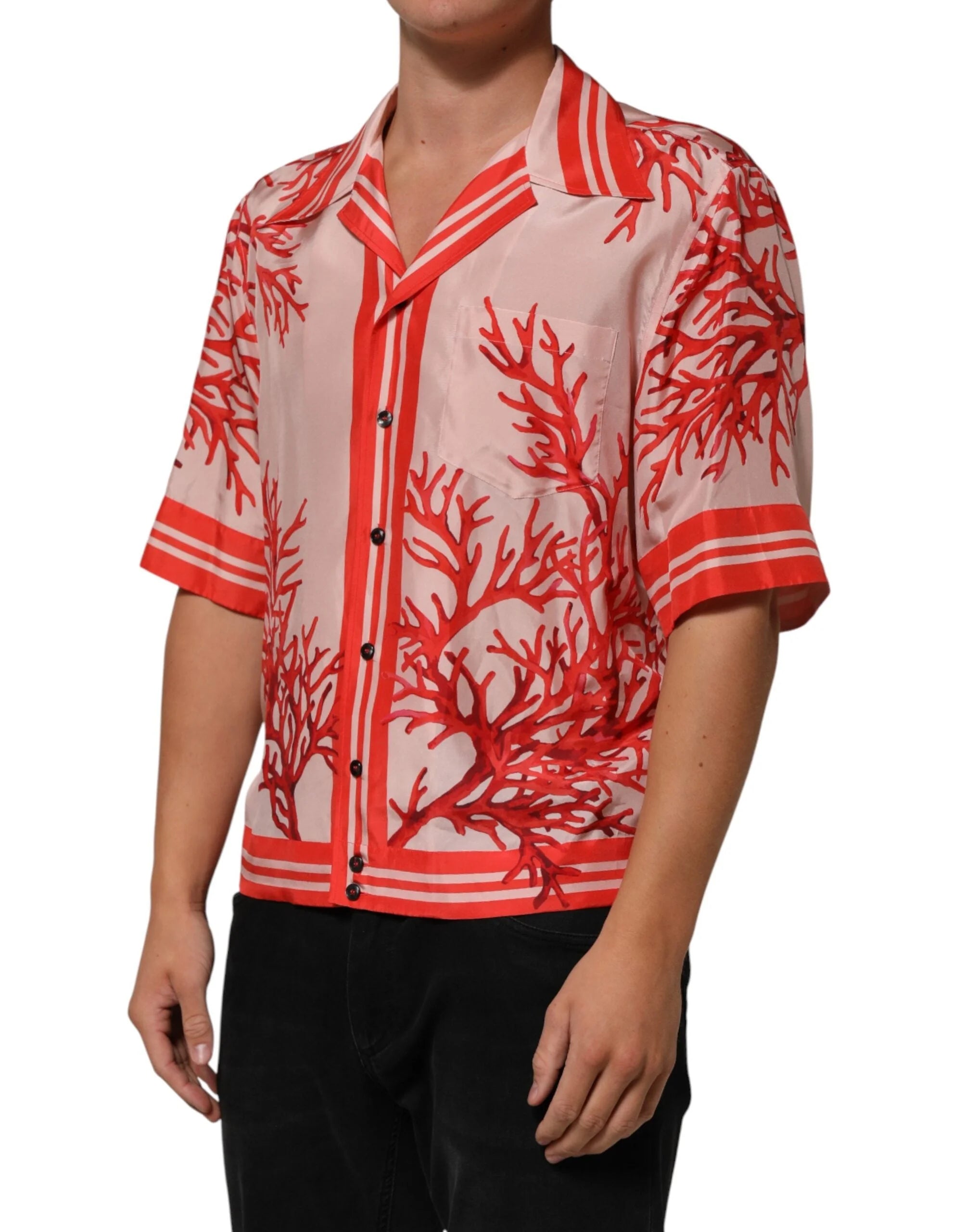 Dolce & Gabbana Shirt Red Corals Short Sleeves Button Down - IT39 | S - Shirts