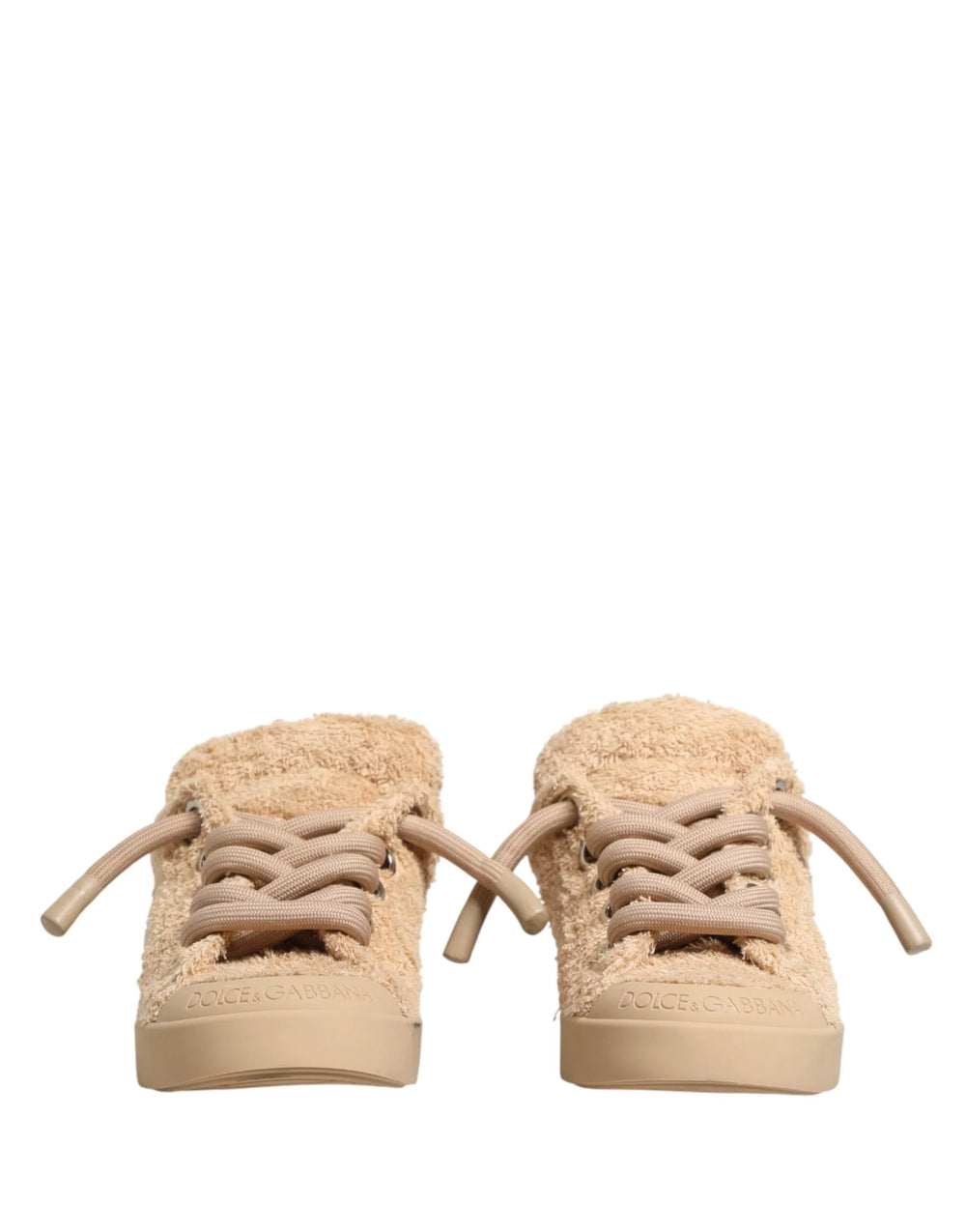 Dolce & Gabbana Shoes Beige Faux Shearling Low Top Sneakers - EU44/US11