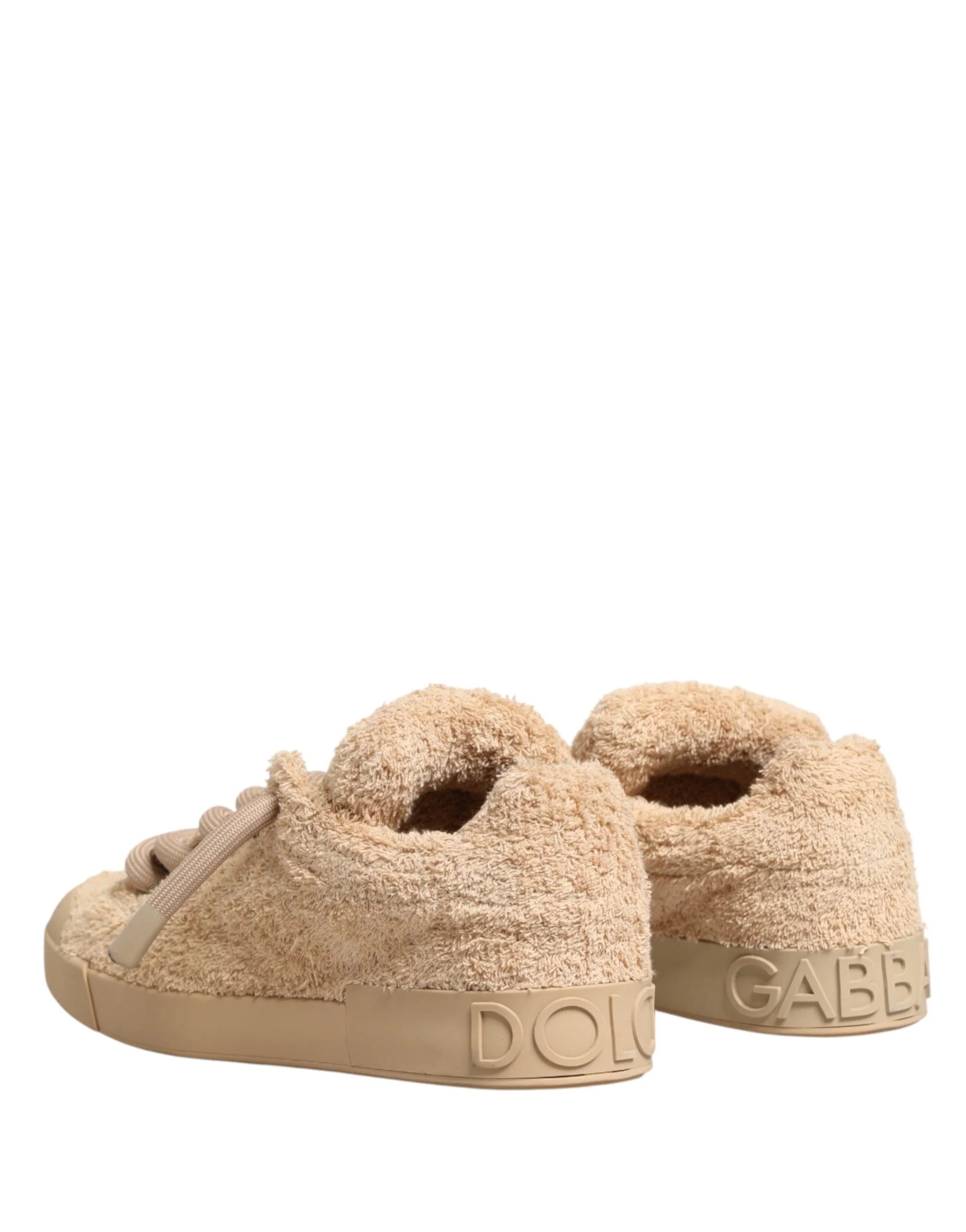 Dolce & Gabbana Shoes Beige Faux Shearling Low Top Sneakers - EU44/US11
