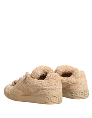 Dolce & Gabbana Topánky Béžové Tenisky s imitáciou Shearlingu - EU44/US11