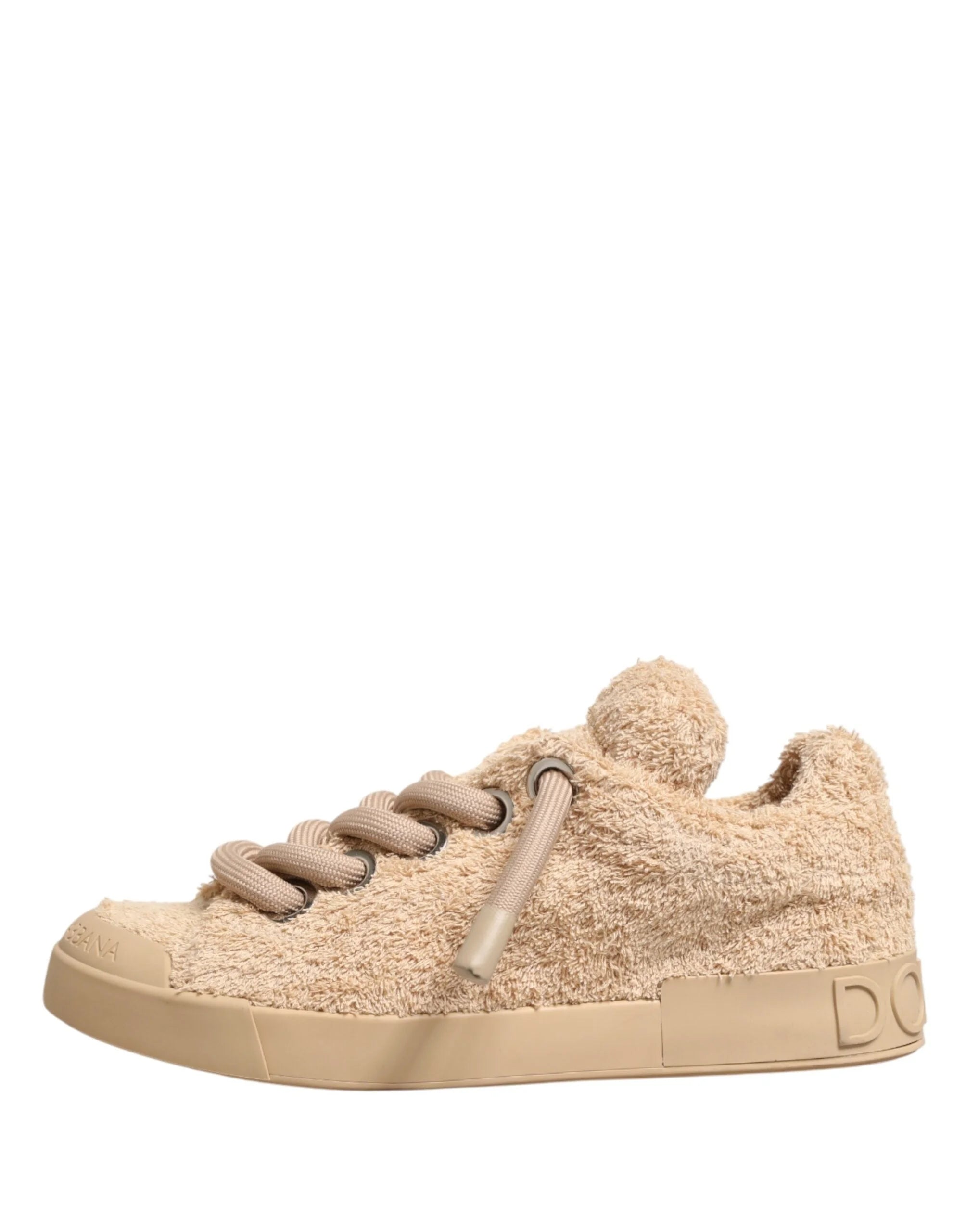 Dolce & Gabbana Shoes Beige Faux Shearling Low Top Sneakers - EU44/US11