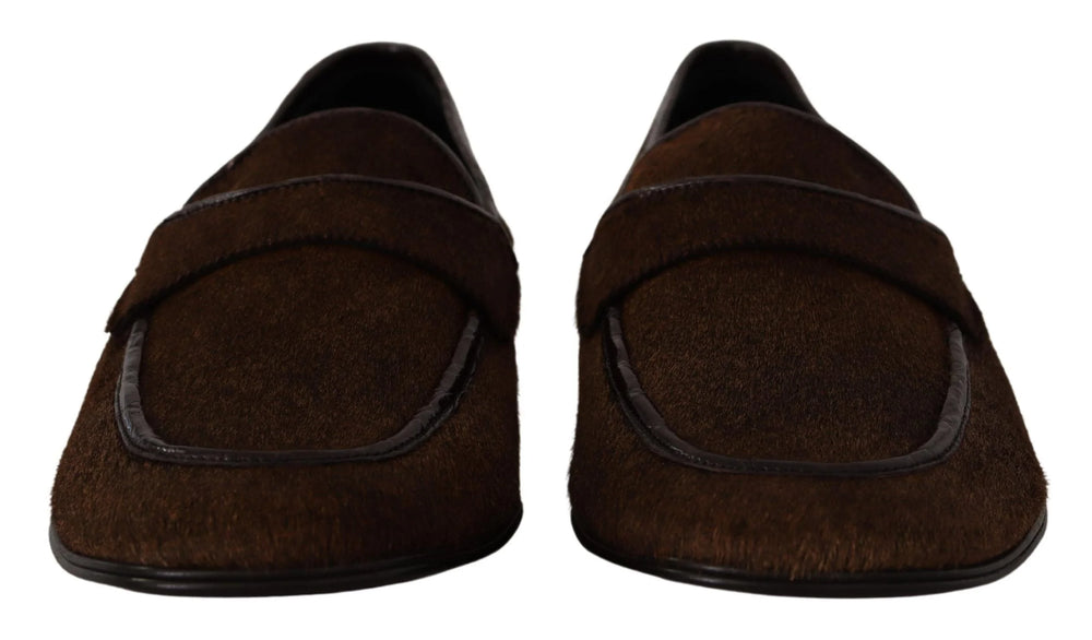 Dolce & Gabbana Shoes Dress Loafers Brown Leather Slip Shoes - EU39/US6