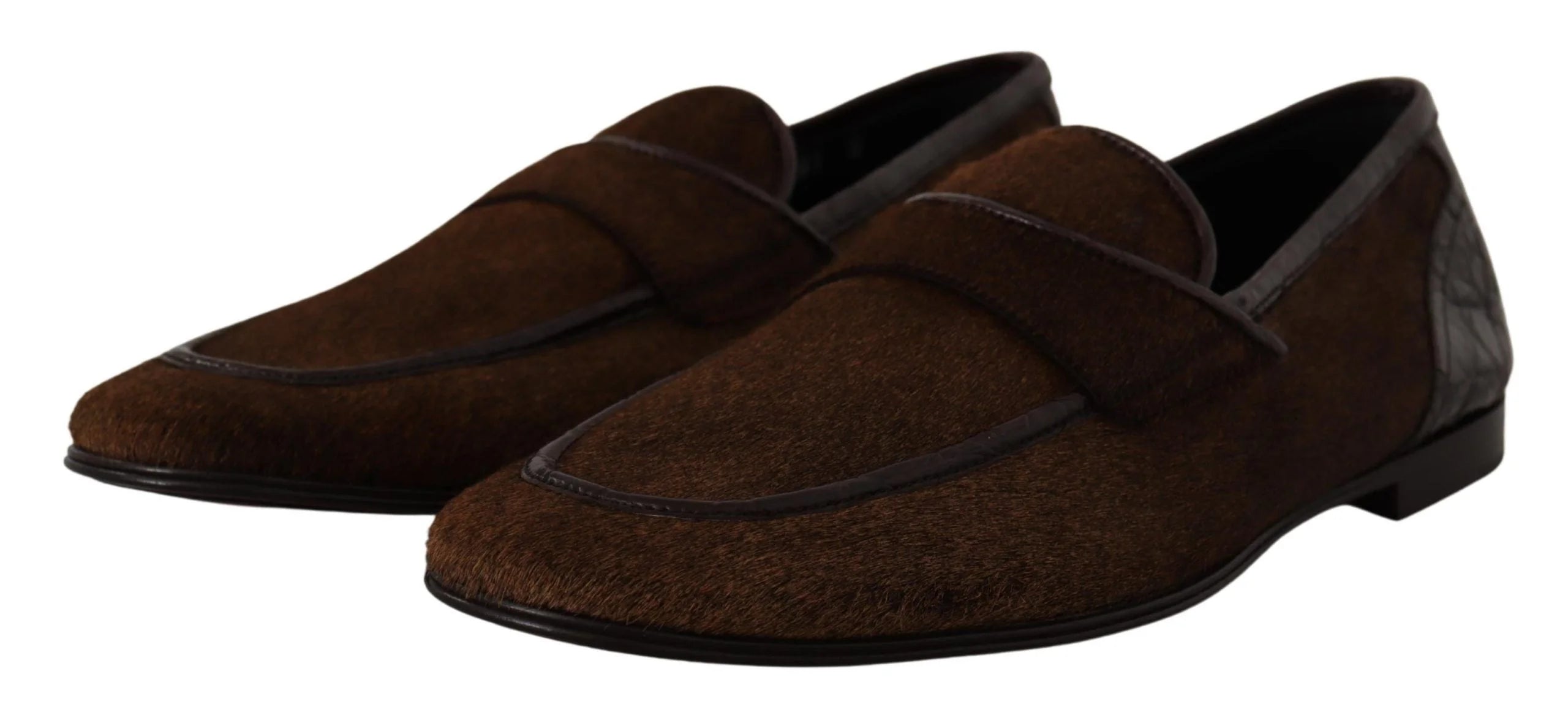 Dolce & Gabbana Shoes Dress Loafers Brown Leather Slip Shoes - EU39/US6