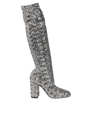 Dolce & Gabbana Shoes Silver Sequins Glitter High Heel Boot Shoes - Boots
