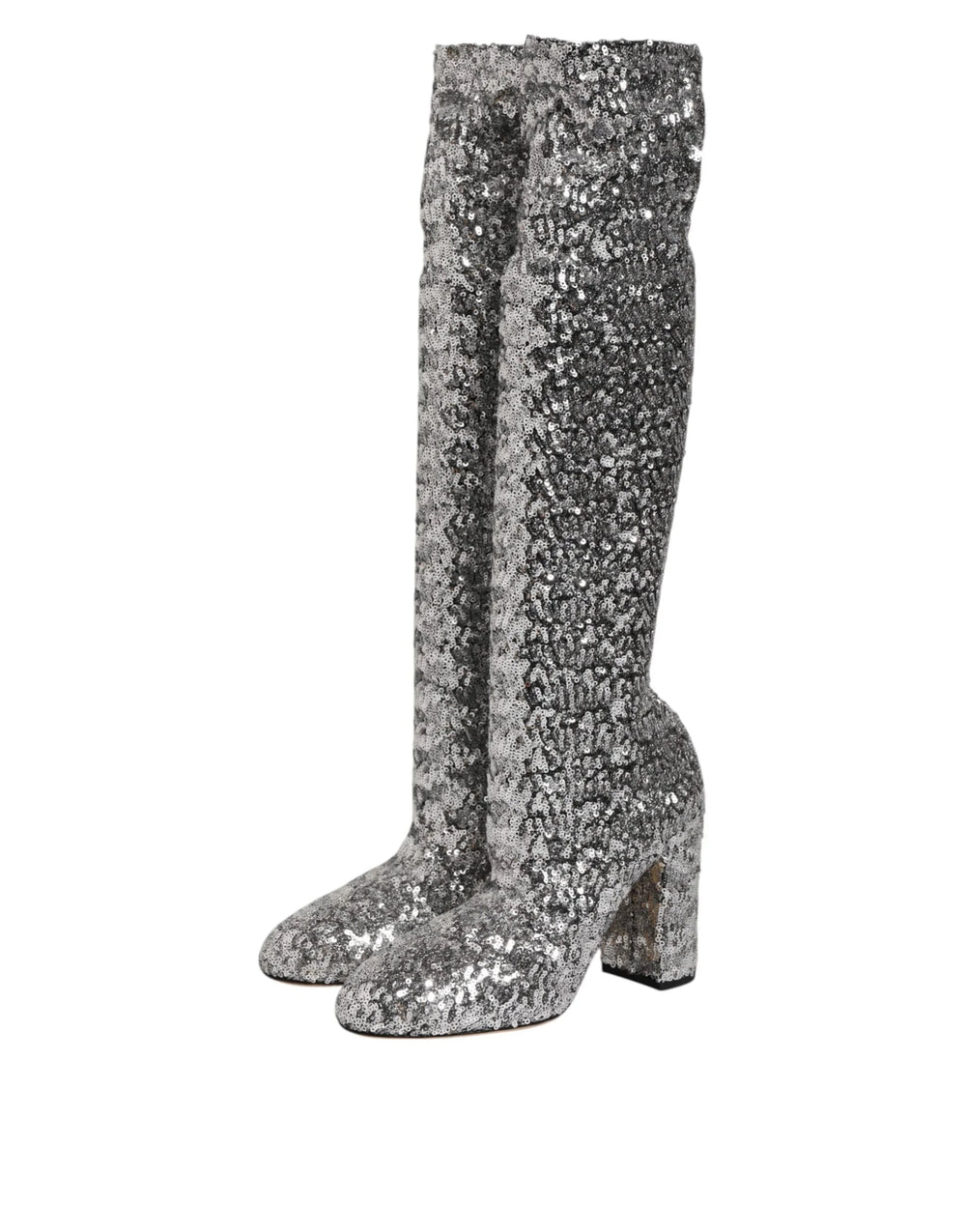 Dolce & Gabbana Shoes Silver Sequins Glitter High Heel Boot Shoes - Boots