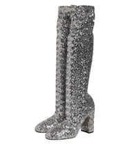 Dolce & Gabbana Shoes Silver Sequins Glitter High Heel Boot Shoes - Boots