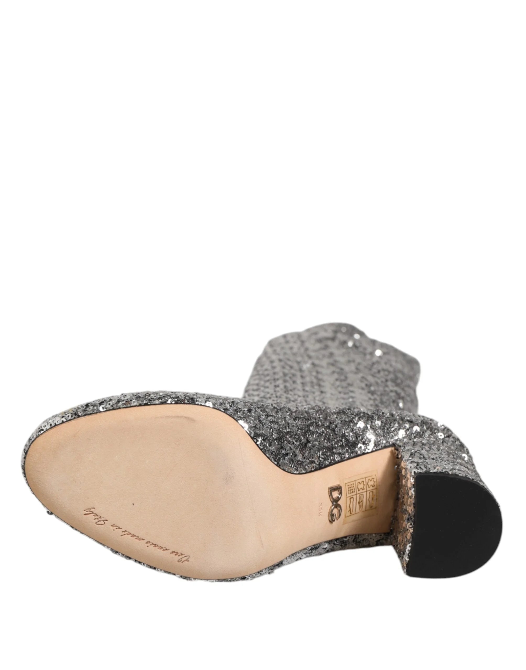 Dolce & Gabbana Shoes Silver Sequins Glitter High Heel Boot Shoes - Boots