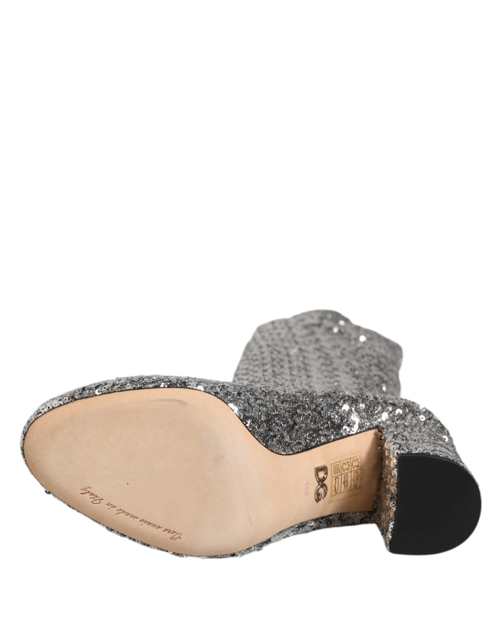 Dolce & Gabbana Shoes Silver Sequins Glitter High Heel Boot Shoes - Boots