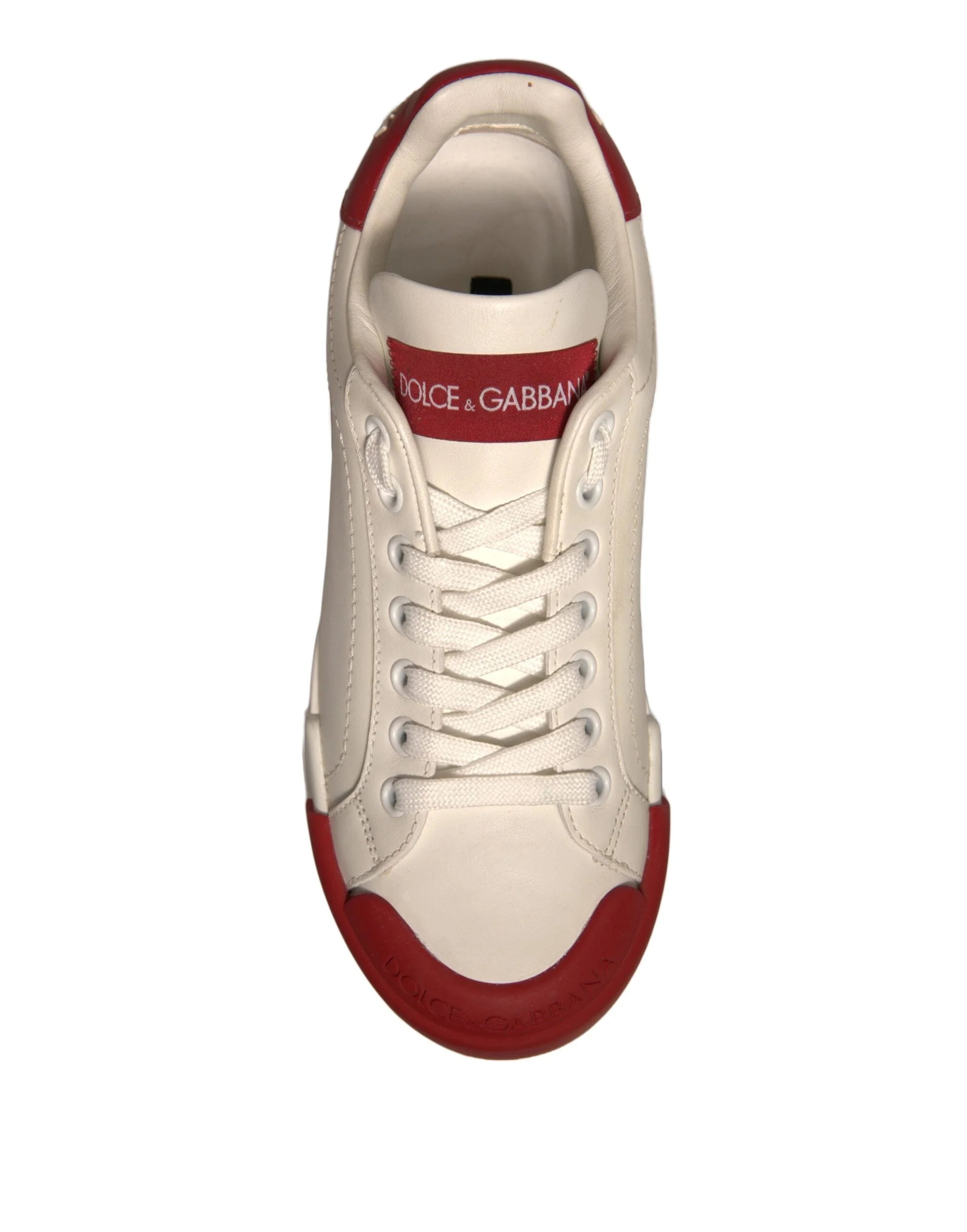 Dolce & Gabbana Shoes White Leather Logo Portofino Sneakers - EU35.5/US5 - Sneakers