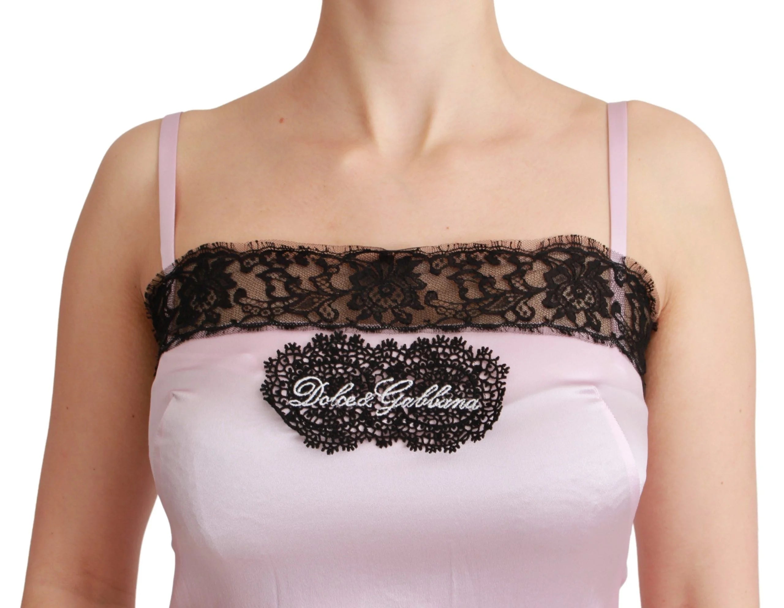 Dolce & Gabbana Silk Black Lace Top Pink Tank Blouse - IT48|XXL - Tank Tops