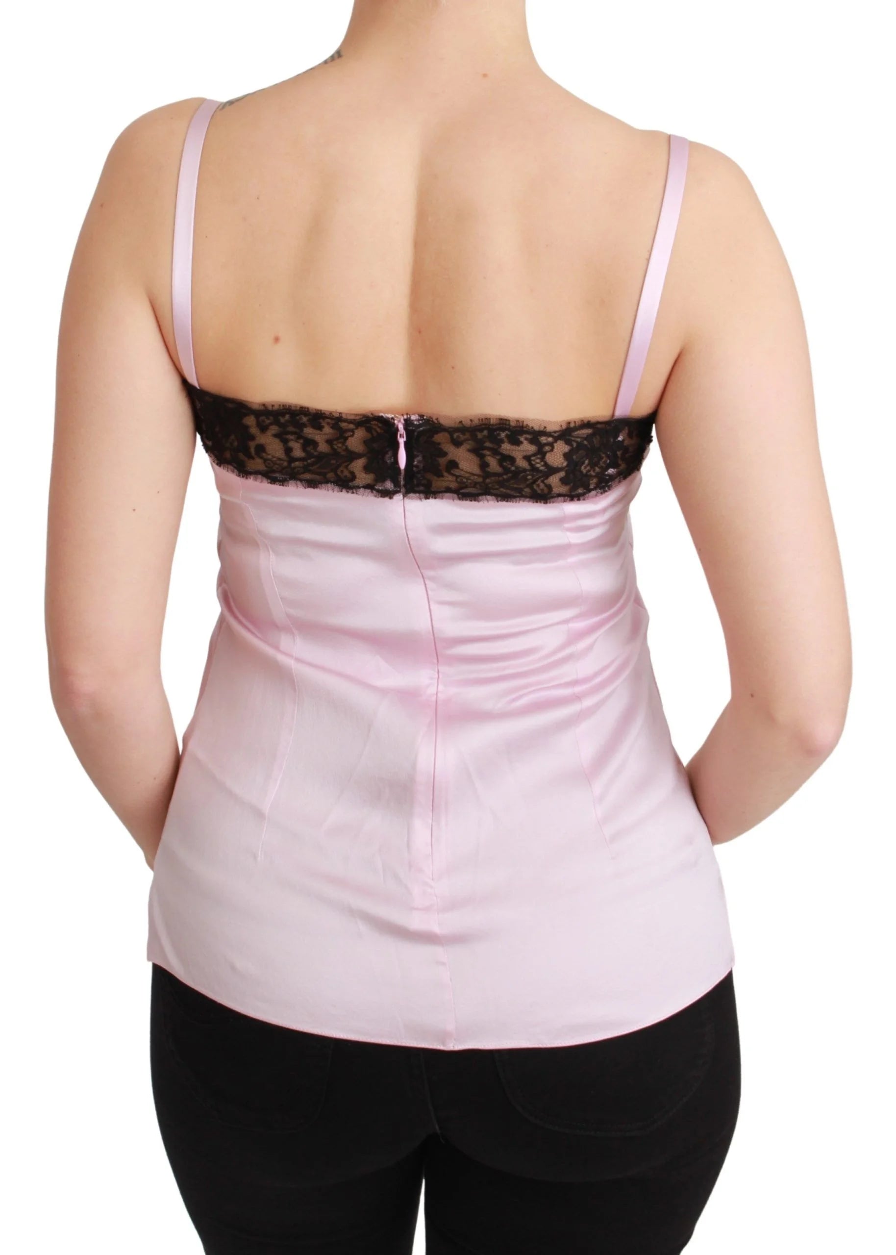 Dolce & Gabbana Silk Black Lace Top Pink Tank Blouse - IT48|XXL - Tank Tops