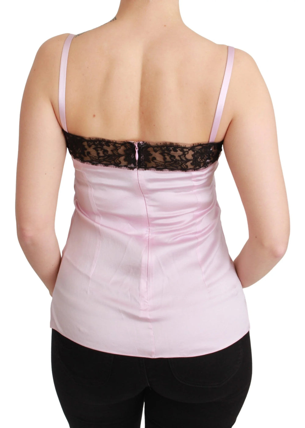 Dolce & Gabbana Silk Black Lace Top Pink Tank Blouse - IT48|XXL - Tank Tops